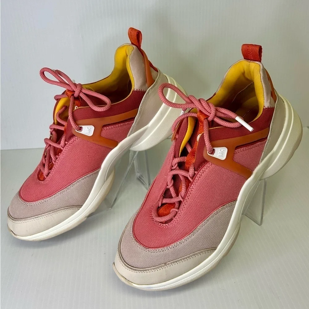 “Michael Kors” Women's Coral Pink Canvas & Leather Sneakers Size 10